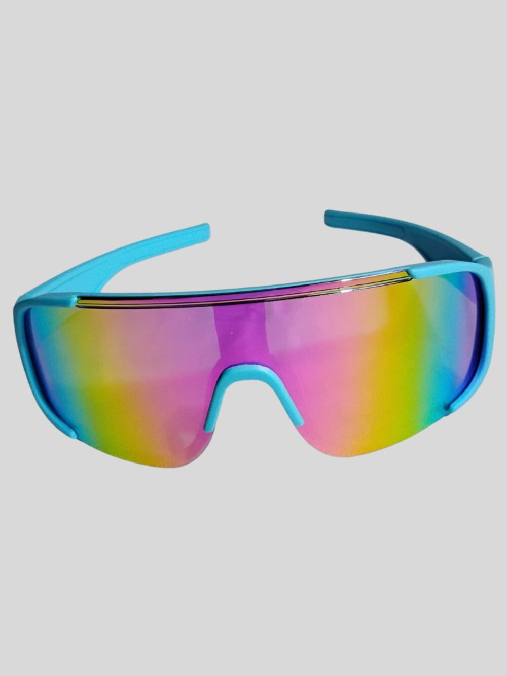 Premium Y2K Shield Sunglasses | Matte Blue Wraparound Frame | Iridescent Mirror